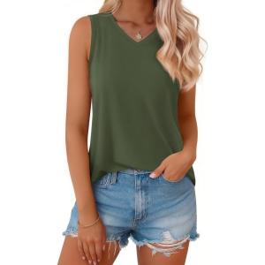 imageMAGCOMSEN Womens Tank Tops Summer Sleeveless V Neck Tops Loose Fit Casual Basic UPF 50 Tee Flowy Trendy TShirtsArmygreen
