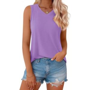 imageMAGCOMSEN Womens Tank Tops Summer Sleeveless V Neck Tops Loose Fit Casual Basic UPF 50 Tee Flowy Trendy TShirtsLtpurple