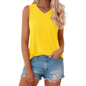 imageMAGCOMSEN Womens Tank Tops Summer Sleeveless V Neck Tops Loose Fit Casual Basic UPF 50 Tee Flowy Trendy TShirtsYellow