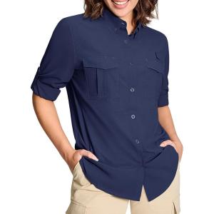 imageMAGCOMSEN Womens UPF 50 Long Sleeve Fishing Shirts UV Sun Protection Quick Dry Button Down Safari Hiking Travel ShirtsNavy