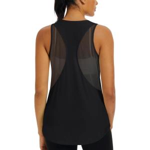 imageMAGCOMSEN Womens Workout Tops Racerback Tank Tops Mesh Back Breathable Sleeveless Quick Dry Running Athletic ShirtsBlack