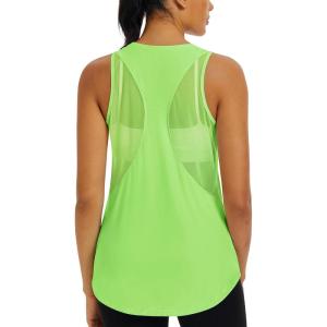 imageMAGCOMSEN Womens Workout Tops Racerback Tank Tops Mesh Back Breathable Sleeveless Quick Dry Running Athletic ShirtsBrightgreen