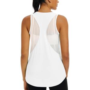 imageMAGCOMSEN Womens Workout Tops Racerback Tank Tops Mesh Back Breathable Sleeveless Quick Dry Running Athletic ShirtsWhite