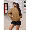 imageMAGCOMSEN Womens Bomber Jacket Casual Quilted Lined Coat Zip Up Winter Fall Windbreaker Fashion Outerwear with PocketsBrown