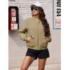 imageMAGCOMSEN Womens Bomber Jacket Casual Quilted Lined Coat Zip Up Winter Fall Windbreaker Fashion Outerwear with PocketsKhaki