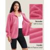imageMAGCOMSEN Womens Fleece Jackets Fuzzy Button Down Sherpa Jacket Winter Warm Coat Casual Outwear with PocketsRose Red