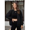 imageMAGCOMSEN Womens Sherpa Fleece Jacket Long Sleeve Fuzzy Comfy Fall Coat Bomber Zip Up Winter Jackets with PocketsBlack