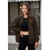 imageMAGCOMSEN Womens Sherpa Fleece Jacket Long Sleeve Fuzzy Comfy Fall Coat Bomber Zip Up Winter Jackets with PocketsBrown