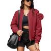 imageMAGCOMSEN Womens Bomber Jacket Casual Quilted Lined Coat Zip Up Winter Fall Windbreaker Fashion Outerwear with PocketsWine Red