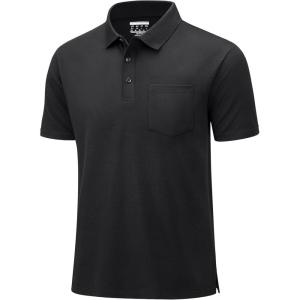imageMAGCOMSEN Mens Polo Shirts Short Sleeve Cotton Pique Golf Shirts with Pocket Casual Performance Moisture Wicking Polos Black M