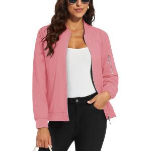 imageMAGCOMSEN Womens Casual Jacket Lightweight Bomber Jackets 5 Pockets Windbreaker Zipup Spring Fall OuterwearAsh Pink