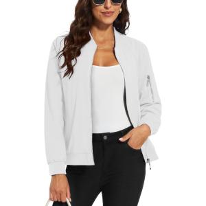 imageMAGCOMSEN Womens Casual Jacket Lightweight Bomber Jackets 5 Pockets Windbreaker Zipup Spring Fall OuterwearWhite