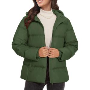 imageMAGCOMSEN Womens Down Puffer Jacket with Hood Lightweight Thermal Quilted Coat with Pockets Zipup Winter Warm JacketArmy Green