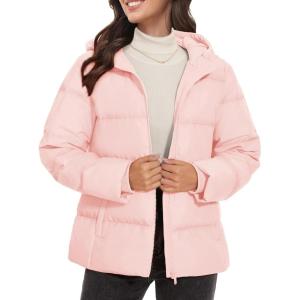 imageMAGCOMSEN Womens Down Puffer Jacket with Hood Lightweight Thermal Quilted Coat with Pockets Zipup Winter Warm JacketBlossom Pink