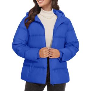 imageMAGCOMSEN Womens Down Puffer Jacket with Hood Lightweight Thermal Quilted Coat with Pockets Zipup Winter Warm JacketBlue