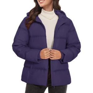 imageMAGCOMSEN Womens Down Puffer Jacket with Hood Lightweight Thermal Quilted Coat with Pockets Zipup Winter Warm JacketDeep Purple