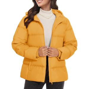 imageMAGCOMSEN Womens Down Puffer Jacket with Hood Lightweight Thermal Quilted Coat with Pockets Zipup Winter Warm JacketGinger