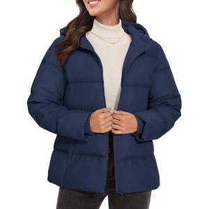 imageMAGCOMSEN Womens Down Puffer Jacket with Hood Lightweight Thermal Quilted Coat with Pockets Zipup Winter Warm JacketNavy