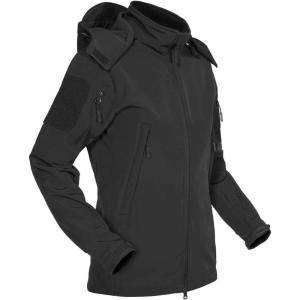 imageMAGCOMSEN Womens Hooded Winter Snow Ski Rain Jacket 6 Pockets Waterproof Windproof Softshell Fleece CoatBlack