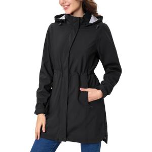 imageMAGCOMSEN Womens Long Fleece Lined Jackets Warm Winter Windbreaker Rain Coat Hooded Softshell Windproof InsulatedBlack