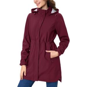 imageMAGCOMSEN Womens Long Fleece Lined Jackets Warm Winter Windbreaker Rain Coat Hooded Softshell Windproof InsulatedBurgundy