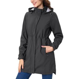 imageMAGCOMSEN Womens Long Fleece Lined Jackets Warm Winter Windbreaker Rain Coat Hooded Softshell Windproof InsulatedDark Grey