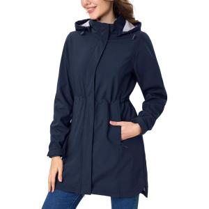 imageMAGCOMSEN Womens Long Fleece Lined Jackets Warm Winter Windbreaker Rain Coat Hooded Softshell Windproof InsulatedNavy