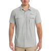 imageMAGCOMSEN Mens UPF 50 Fishing Shirts UV Sun Protection Cooling Quick Dry Short Sleeve Shirts for Hiking Safari CampingLight Grey