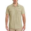 imageMAGCOMSEN Mens UPF 50 Fishing Shirts UV Sun Protection Cooling Quick Dry Short Sleeve Shirts for Hiking Safari CampingLight Khaki