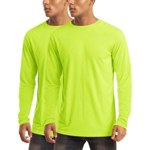 imageMAGCOMSEN 2 Pack Mens Long Sleeve Shirts Sun Protection UPF 50 UV SPF Dry Fit TShirt for Swim Athletic2fluorescent Green
