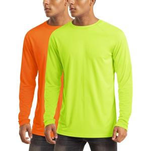 imageMAGCOMSEN 2 Pack Mens Long Sleeve Shirts Sun Protection UPF 50 UV SPF Dry Fit TShirt for Swim Athletic2fluorescent GreenFluorescent Orange
