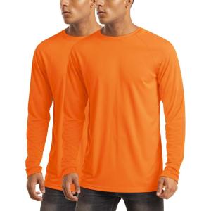 imageMAGCOMSEN 2 Pack Mens Long Sleeve Shirts Sun Protection UPF 50 UV SPF Dry Fit TShirt for Swim Athletic2fluorescent Orange