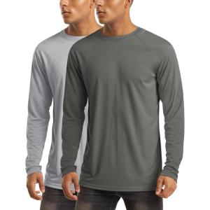 imageMAGCOMSEN 2 Pack Mens Long Sleeve Shirts Sun Protection UPF 50 UV SPF Dry Fit TShirt for Swim Athletic2lightgreyDark Grey