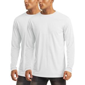 imageMAGCOMSEN 2 Pack Mens Long Sleeve Shirts Sun Protection UPF 50 UV SPF Dry Fit TShirt for Swim Athletic2white