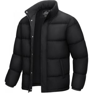 imageMAGCOMSEN Mens Down Jacket Winter Warm Thicken Puffer Coats Water Resistant Windproof Casual Insulated JacketBlack