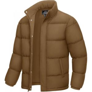 imageMAGCOMSEN Mens Down Jacket Winter Warm Thicken Puffer Coats Water Resistant Windproof Casual Insulated JacketBrown