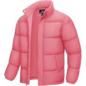 imageMAGCOMSEN Mens Down Jacket Winter Warm Thicken Puffer Coats Water Resistant Windproof Casual Insulated JacketGrey Pink