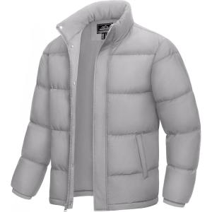 imageMAGCOMSEN Mens Down Jacket Winter Warm Thicken Puffer Coats Water Resistant Windproof Casual Insulated JacketLight Grey