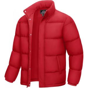 imageMAGCOMSEN Mens Down Jacket Winter Warm Thicken Puffer Coats Water Resistant Windproof Casual Insulated JacketTomato Red