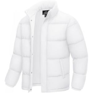 imageMAGCOMSEN Mens Down Jacket Winter Warm Thicken Puffer Coats Water Resistant Windproof Casual Insulated JacketWhite