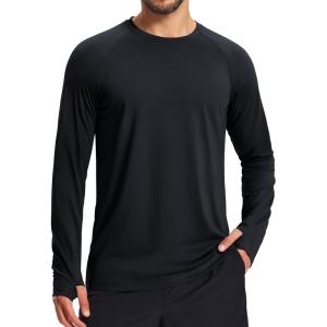 imageMAGCOMSEN Mens Long Sleeve Shirts Dry Fit Workout Running Athletic Moisture Wicking Casual Tshirts with Thumb HolesBlack