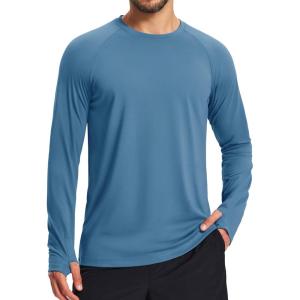 imageMAGCOMSEN Mens Long Sleeve Shirts Dry Fit Workout Running Athletic Moisture Wicking Casual Tshirts with Thumb HolesHazeblue