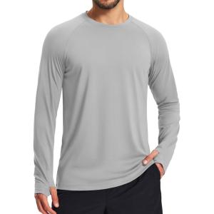 imageMAGCOMSEN Mens Long Sleeve Shirts Dry Fit Workout Running Athletic Moisture Wicking Casual Tshirts with Thumb HolesLightgrey