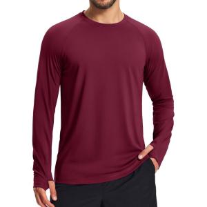 imageMAGCOMSEN Mens Long Sleeve Shirts Dry Fit Workout Running Athletic Moisture Wicking Casual Tshirts with Thumb HolesWinered