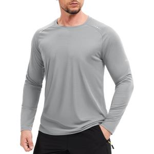 imageMAGCOMSEN Mens Long Sleeve Shirts UPF 50 Sun Protection UV Shirt Dry Fit TShirts for Hiking Running AthleticLightgrey