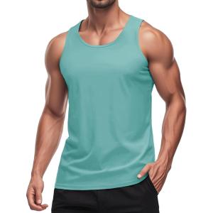imageMAGCOMSEN Mens Workout Tank Tops Undershirt Cotton Muscle Athletic Sleeveless Shirts for GymGrey Green