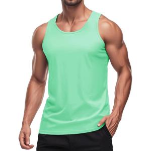 imageMAGCOMSEN Mens Workout Tank Tops Undershirt Cotton Muscle Athletic Sleeveless Shirts for GymMint Green