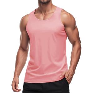 imageMAGCOMSEN Mens Workout Tank Tops Undershirt Cotton Muscle Athletic Sleeveless Shirts for GymPink