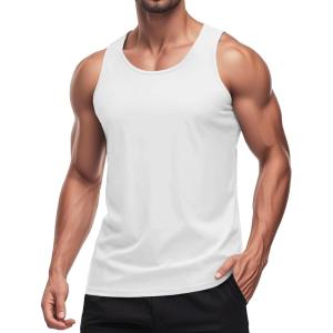 imageMAGCOMSEN Mens Workout Tank Tops Undershirt Cotton Muscle Athletic Sleeveless Shirts for GymWhite