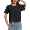 imageMAGCOMSEN Womens Crop Tops Basic Summer Cropped TShirts Loose Fit Cotton Short Sleeve UPF 50 Boxy Tee ShirtsBlack